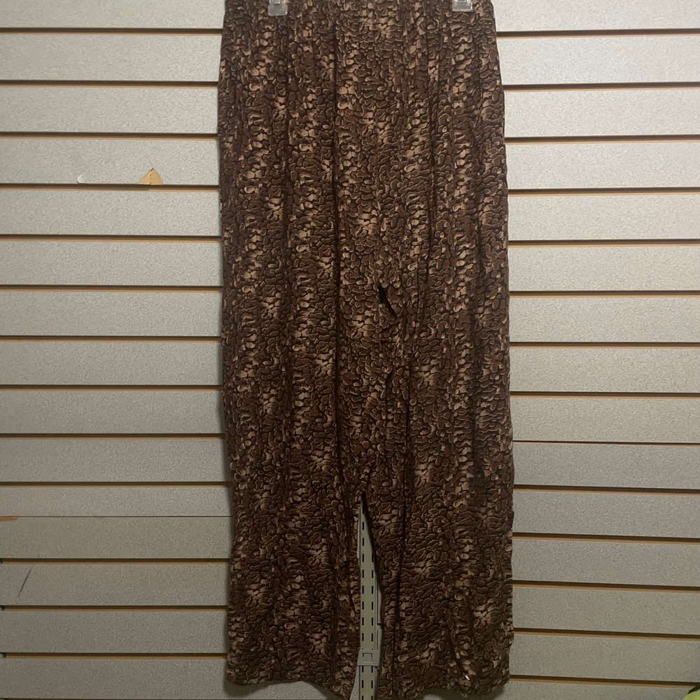 SA Designs Women's 2X Brown Leopard Print Rayon Palazzo Pants Made in Vietnam‎